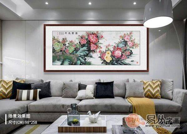 精心挑選的這些橫幅花鳥畫作品,讓客廳沙發墻很美很有格調