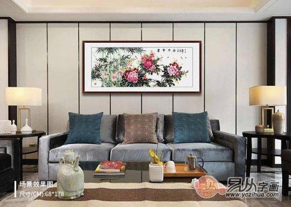 精心挑選的這些橫幅花鳥畫作品,讓客廳沙發墻很美很有格調